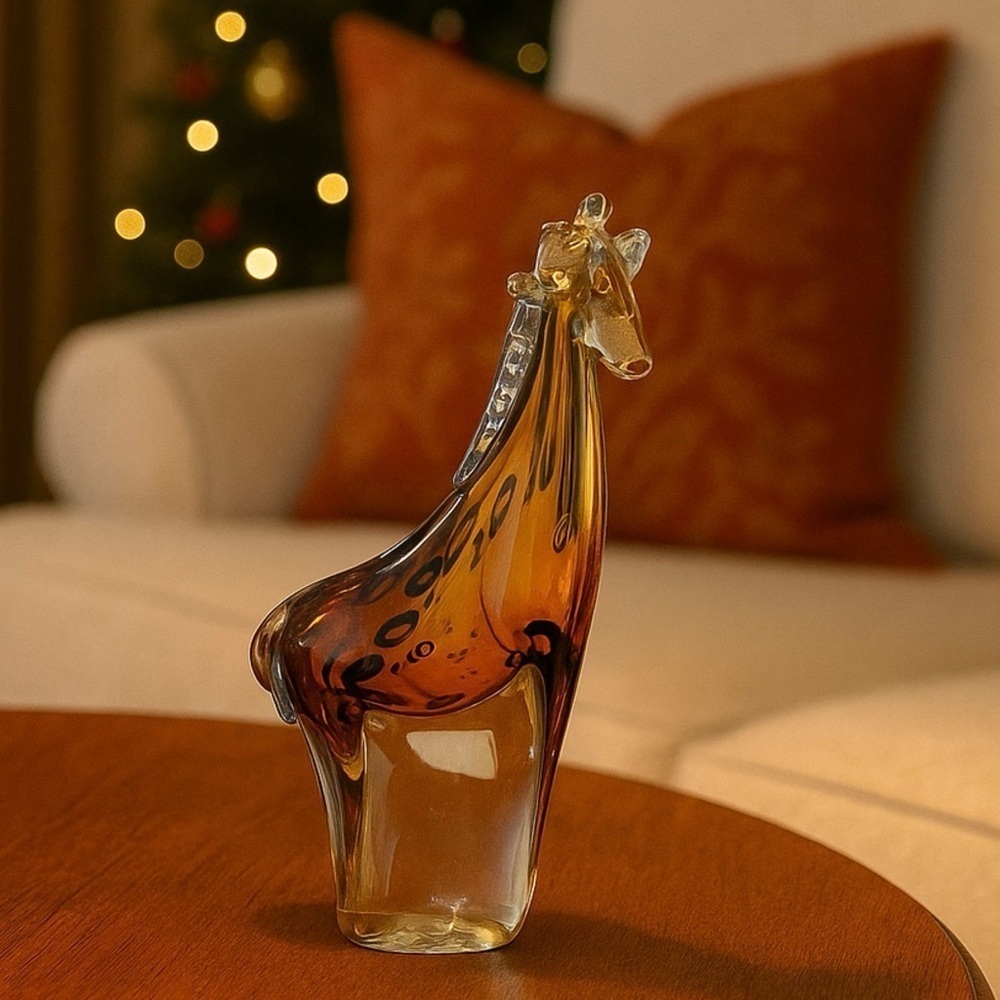 Vintage Hand Blown Clear Brown Amber Glass Giraffe Figurine 2.5lb Paper Weight